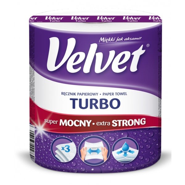 Ręcznik w roli celulozowy VELVET Turbo, 3-warstwowy, 340 listków, biały