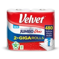 Ręcznik w roli celulozowy VELVET Jumbo Duo, 2-warstwowy, 2 rolki po 240 listków, biały