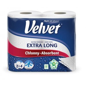 Ręczniki w roli celulozowe VELVET Najdłuższy, 2-warstwowe, 90 listków, 2szt., białe