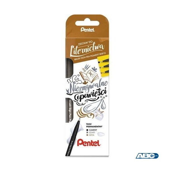 Pisak BRUSH SIGN PEN PIGMENT (3 szt.) NIEZMYWALNE OPOWIEŚCI SESP-15-ST3 PENTEL