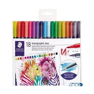 Pisak dwustronny brush pen do akwareli, Design Journey, 1-6 i 0.5-0.6mm, 18 kol., Staedtler S 3001 TB18