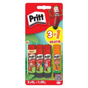 Klej w sztyfcie PRITT, 3x11g  +  1x10g neon, blister, mix kolorów