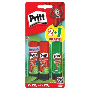 Klej w sztyfcie PRITT, 2x22g  +  1x20g neon, blister, mix kolorów