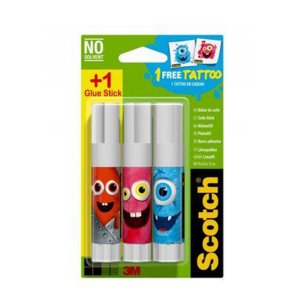 Klej szkolny w sztyfcie SCOTCH® Monsters Edition (TTL0087), do papieru, 8g, 2szt + 1gratis