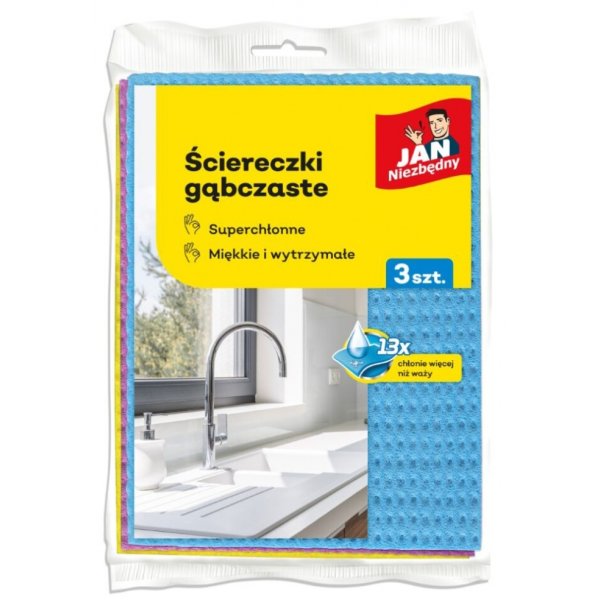 Ściereczki gąbczaste JAN NIEZBĘDNY, 3 szt., mix