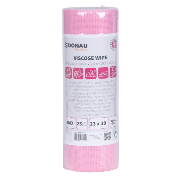 Ścierka DONAU HOME, z wiskozą 70%, rolka, max, 23x39cm, 25 listków, różowa