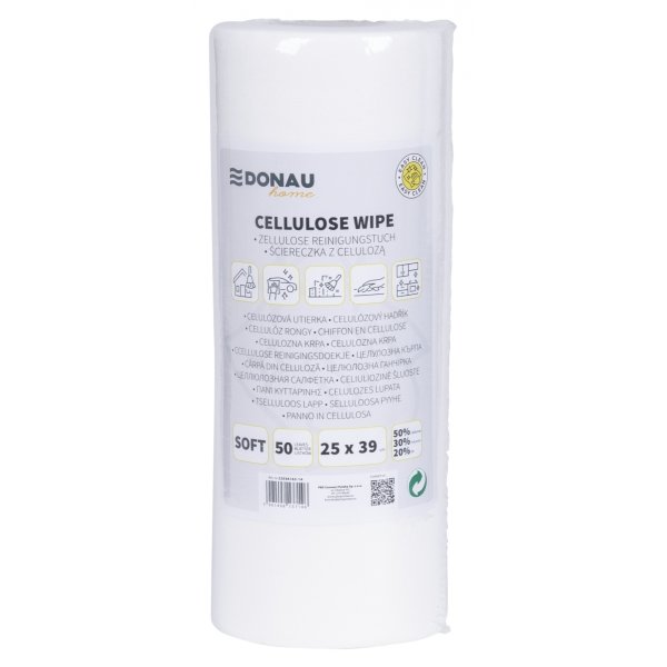 Ścierka DONAU HOME, z celulozą 50%, rolka, soft, 25x39cm, 50 listków, biała