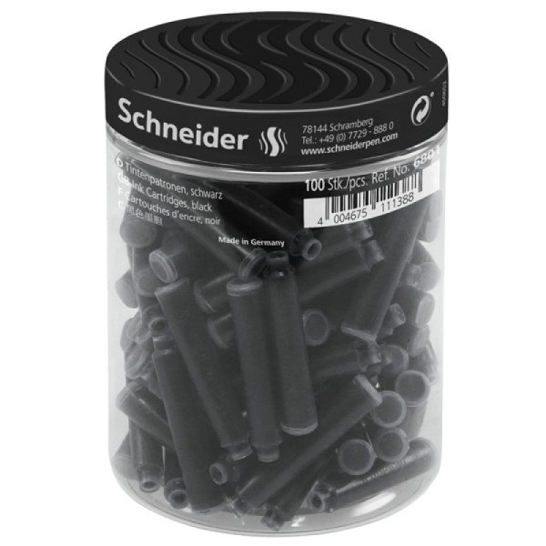 Naboje do piór SCHNEIDER, plastikowy słoik, 100 szt., czarne