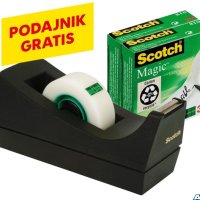 Taśma biurowa SCOTCH_ Magic_ (SM3-12), matowa, z dyspenserem, 19mm, 33m, 3szt., podajnik C-38 czarny GRATIS