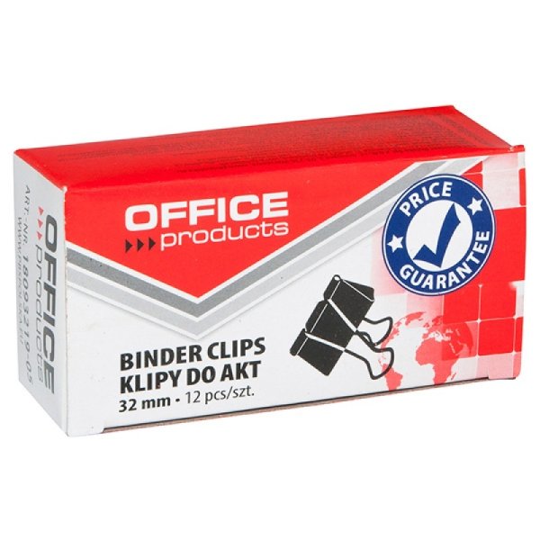 Klipy do dokumentów OFFICE PRODUCTS, 32mm, 12szt., czarne