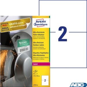 Etykiety polietylenowe ultra resistant, A4, 40 ark. / op., 210x148mm, AVERY ZWECKFORM, L7916-40