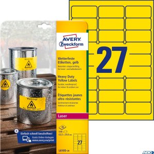 Etykiety Heavy Duty L6105-20 63,5 x 29,6 20 ark. żółte, poliestrowe, Avery Zweckform