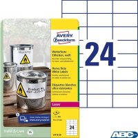 Etykiety Heavy Duty, A4, 20 ark./op.70 x 37 mm, białe, poliestrowe, AVERY ZWECKFORM, L4718-20