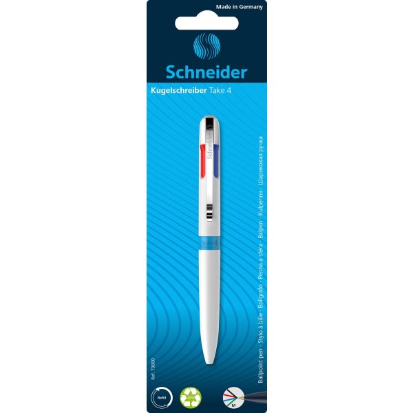 Długopis automatyczny SCHNEIDER TAKE 4, M, 4 kolory wkładu, blister, mix kolorów