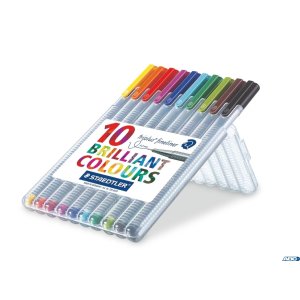 Cienkopis triplus, trójkątny, 0.3 mm, 10 kol. w etui box, Staedtler S 334 SB10