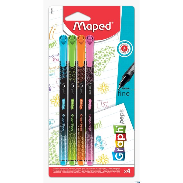 Cienkopis GRAPH PEPS DECO kolory fancy 4 szt blister Maped 749043