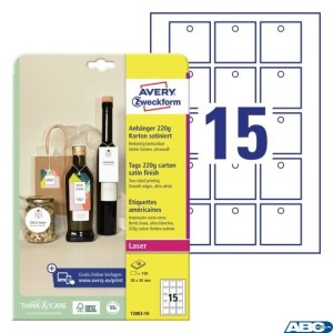 Zawieszki kartonowe Avery Zweckform, 220g, Quick&Clean, 50 x 50 mm, 10 ark. T2003-10