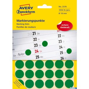 Kółka do zaznaczania 3376 Q18 mm 22 ark. zielone Trwałe, Avery Zweckform