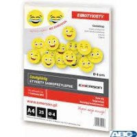 Etykiety A4 25 ark. , kółka 40mm żółte Buźka mix  EMOTYKIETY