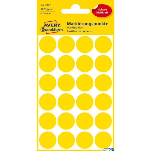 Kółka do zaznaczania żółte 3007 Q18 4 ark. Avery Zweckform