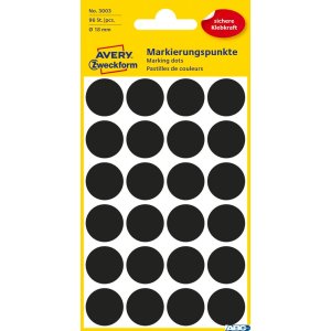 3003 Etykiety Avery Zweckfrom kółka do zaznaczania o średnicy 18mm czarne