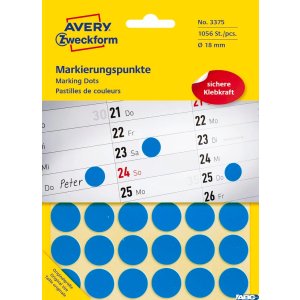 Kółka do zaznaczania 3375 Q18 22 ark niebieskie trwałe, Avery Zweckform