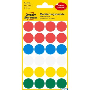 Kółka do zaznaczania mix kolorów 3089 Q18 4ark Avery Zweckform