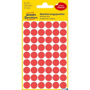 Kółka do zaznaczania 3141 Q12 5ark. czerwone trwałe, Avery Zweckform