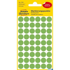 Kółka do zaznaczania zielone neon 3149 Q12 5ark trwałe, Avery Zweckform