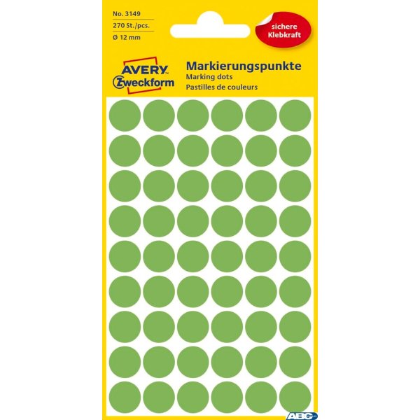 Kółka do zaznaczania zielone neon 3149 Q12 5ark trwałe, Avery Zweckform