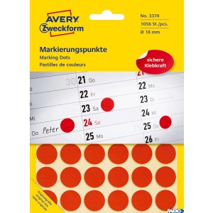 Kółka do zaznaczania czerwone 3374 Q18 22ark Avery Zweckform