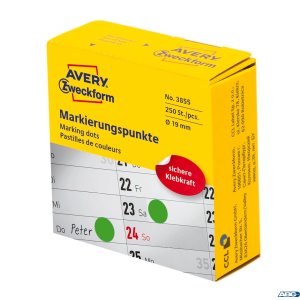 Kółka do zaznaczania zielone 3855 Q19 w rolce trwałe, 250 szt. / rolka, Avery Zweckform
