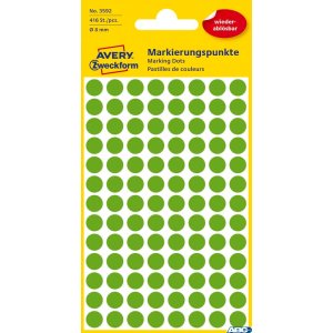 Kółka do zaznaczania zielone 3592 Q8 4 ark. Usuwalne, Avery Zweckform
