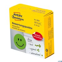 Kółka Uśmiechnięta buźka 3858 Q19 w rolce Kółka z symbolami do zaznaczania, trwałe, 250 szt. / rolka, zielone, Avery Z
