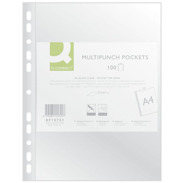 Koszulki na dokumenty Q-CONNECT, PP, A4, krystal, 50mikr., 100szt.