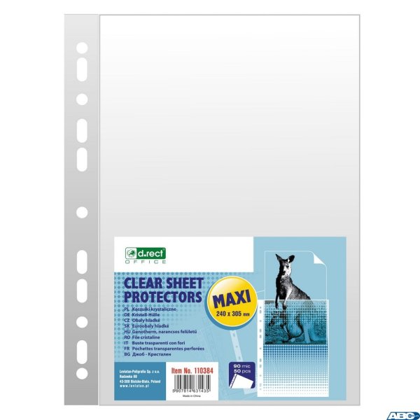 Koszulka krystaliczna 90mic (50szt) A4+ MAXI 240x305mm 110384  D.RECT
