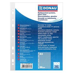 Koszulki na dokumenty DONAU, PP, A5, krystal, 50mikr., 100szt.