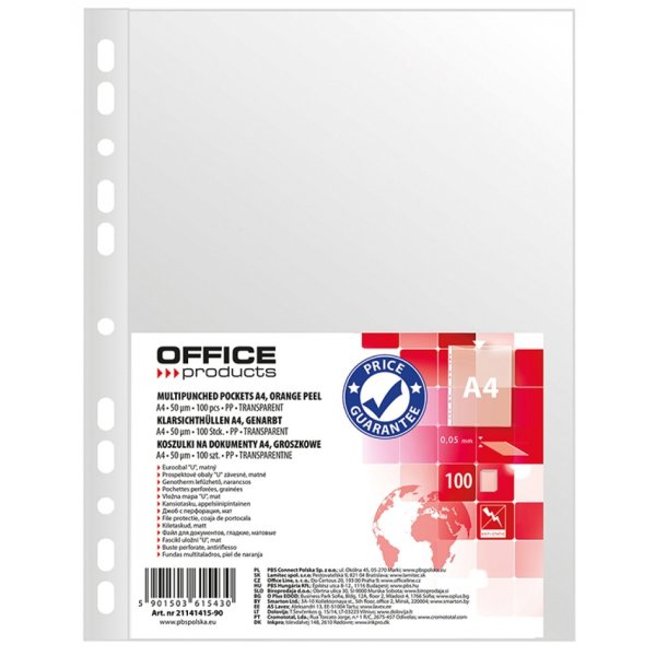 Koszulki na dokumenty OFFICE PRODUCTS, PP, A4, groszkowe, 50mikr., 100szt.
