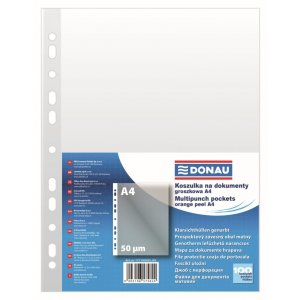 Koszulki na dokumenty DONAU, PP, A4, groszkowe, 50mikr., 100szt.