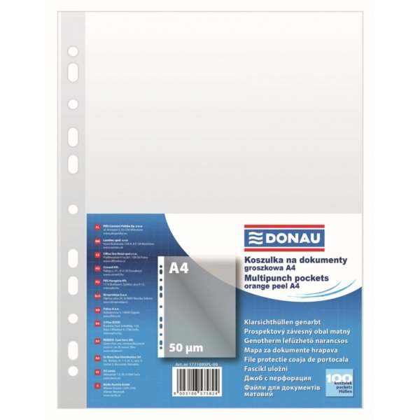 Koszulki na dokumenty DONAU, PP, A4, groszkowe, 50mikr., 100szt.