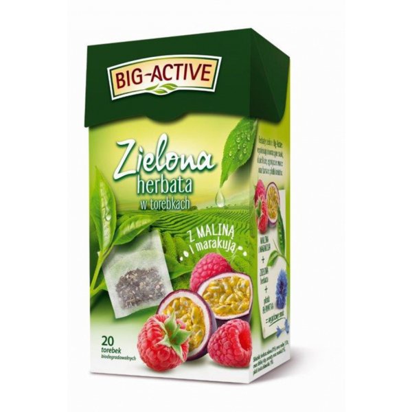 Herbata BIG ACTIVE, zielona z maliną i marakują, 20 torebek