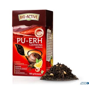 Herbata BIG-ACTIVE PU-ERH czerwona liściasta o smaku cytrynowym 100g