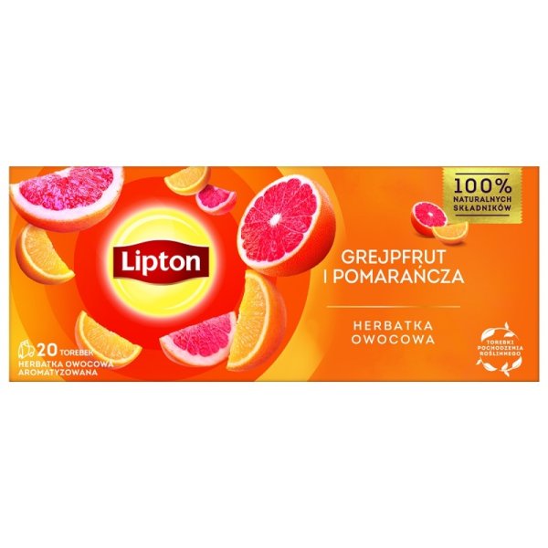 Herbata LIPTON owocowa, grejpfrut i pomarańcza, 20 torebek