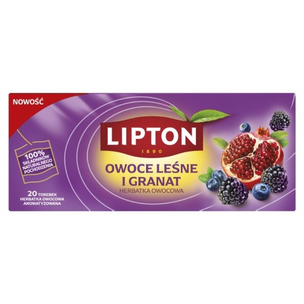 Herbata LIPTON owocowa, owoce leśne i granat, 20 torebek