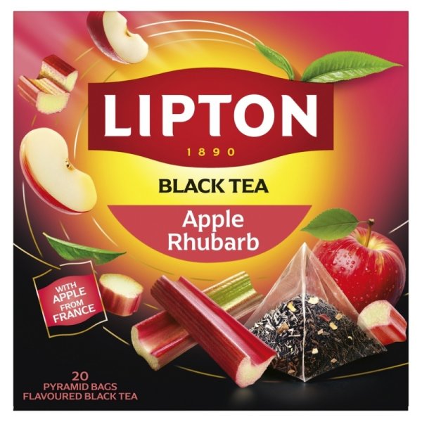 Herbata LIPTON czarna, jabłko i rabarbar, 20 piramidek