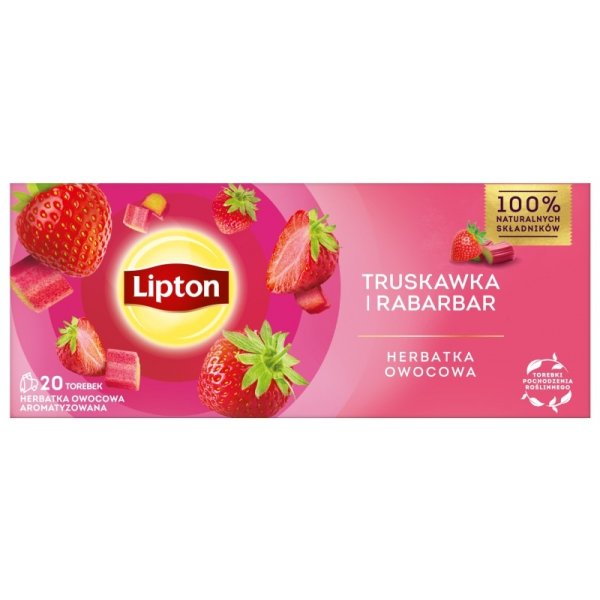 Herbata LIPTON owocowa, truskawka i rabarbar, 20 torebek