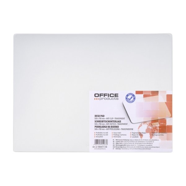 Podkładka na biurko OFFICE PRODUCTS, antypoślizgowa, 50x70 cm, transparentna
