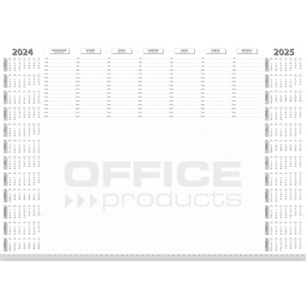 Podkładka na biurko OFFICE PRODUCTS, planer 2024/2025, biuwar 594x420mm A2 ,52k., biała