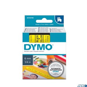 Taśma DYMO D1 - 6 mm x 7 m, czarny  /  żółty S0720790 do drukarek etykiet