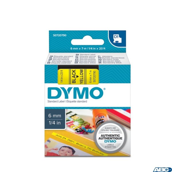 Taśma DYMO D1 - 6 mm x 7 m, czarny / żółty S0720790 do drukarek etykiet